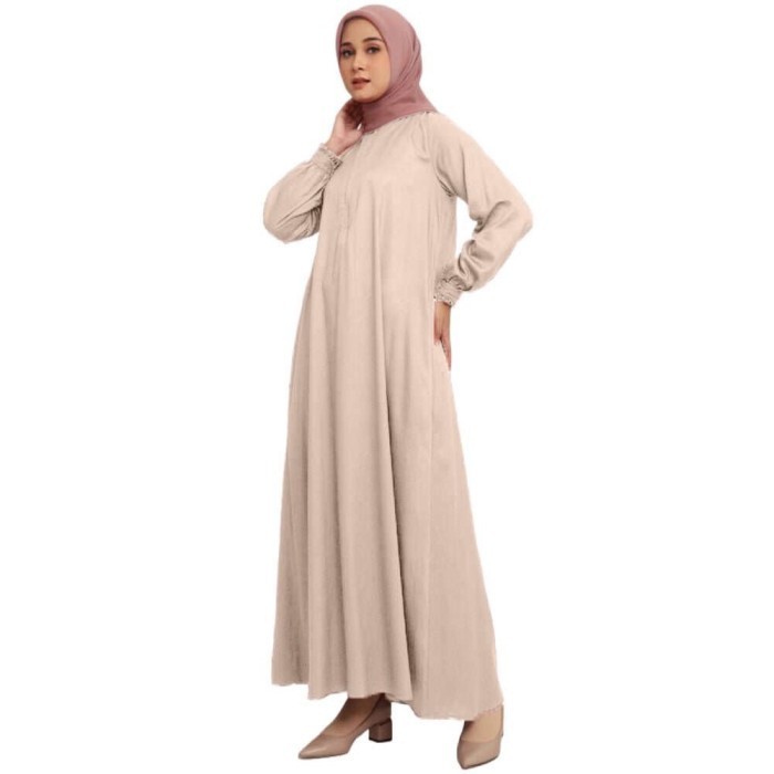 Gamis Premium Gamis Wanita Dewasa Polos Elzatta Gamis Manset Frills Rayon - Cream, M