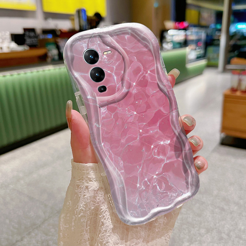 Casing Hp VIVO V25 Pro 5G Case pola cahaya ombak merah muda Casing HP silikon baru Softcase ganda pe