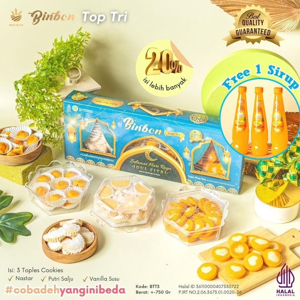 

CR - Rmdodo - Kue Kering Lebaran Binbon Top Tri Squash Halal / Hampers Kue Lebaran Paket 3 Toples Set 1 Sirup Murah Enak Terbaru TERLARIS
