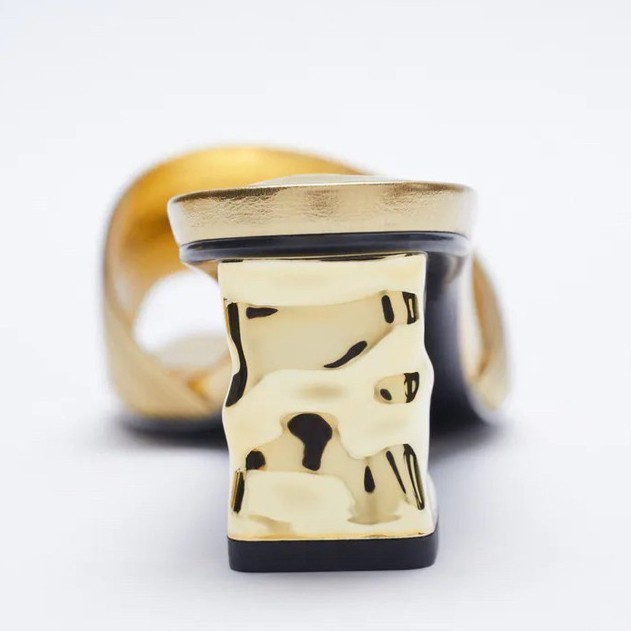 Sandal Heels Zara Metallic Wanita Original Branded Store F355