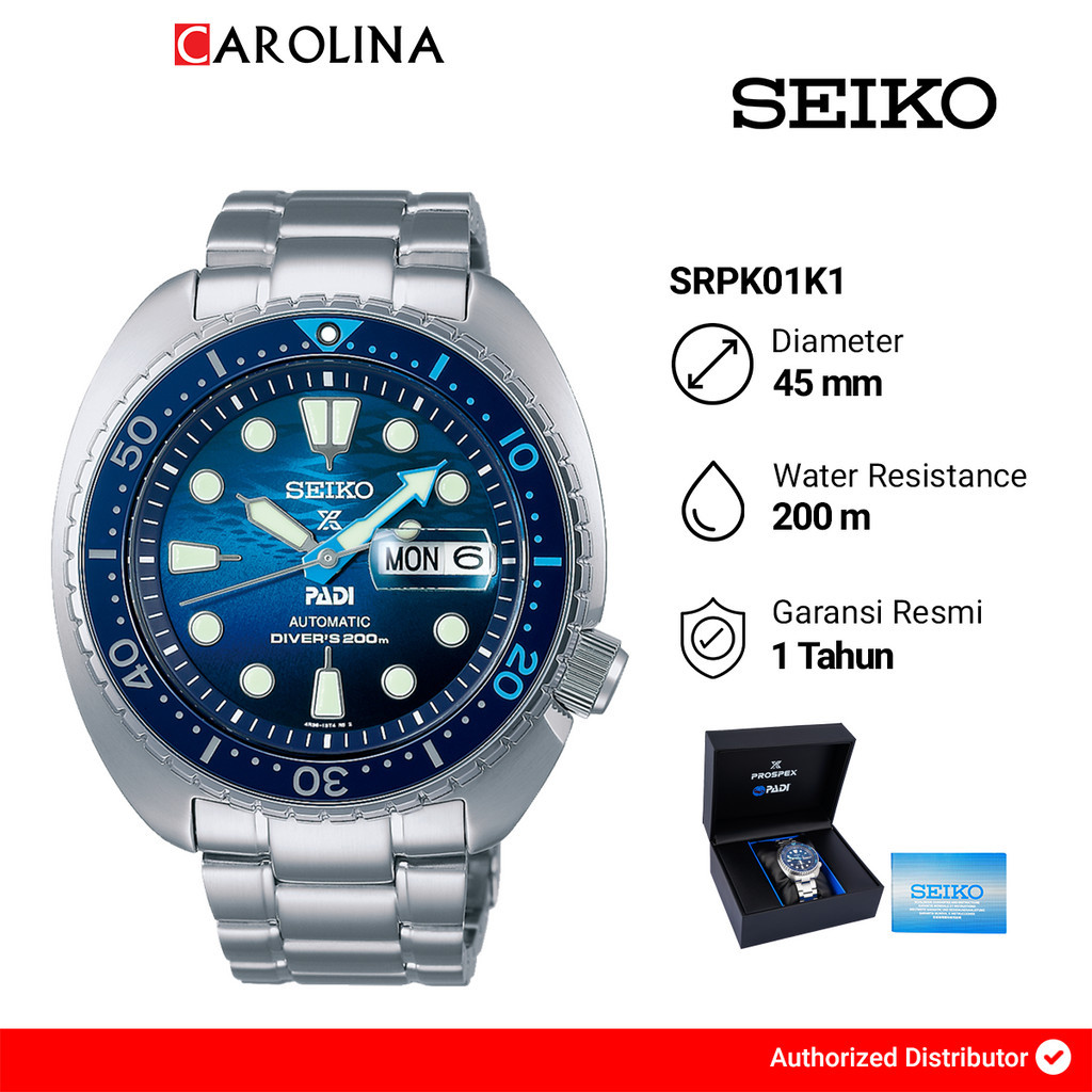 Jam Tangan Pria SEIKO Prospex SRPK01K1 King Turtle PADI Great Blue Dial Stainless Steel Strap Specia