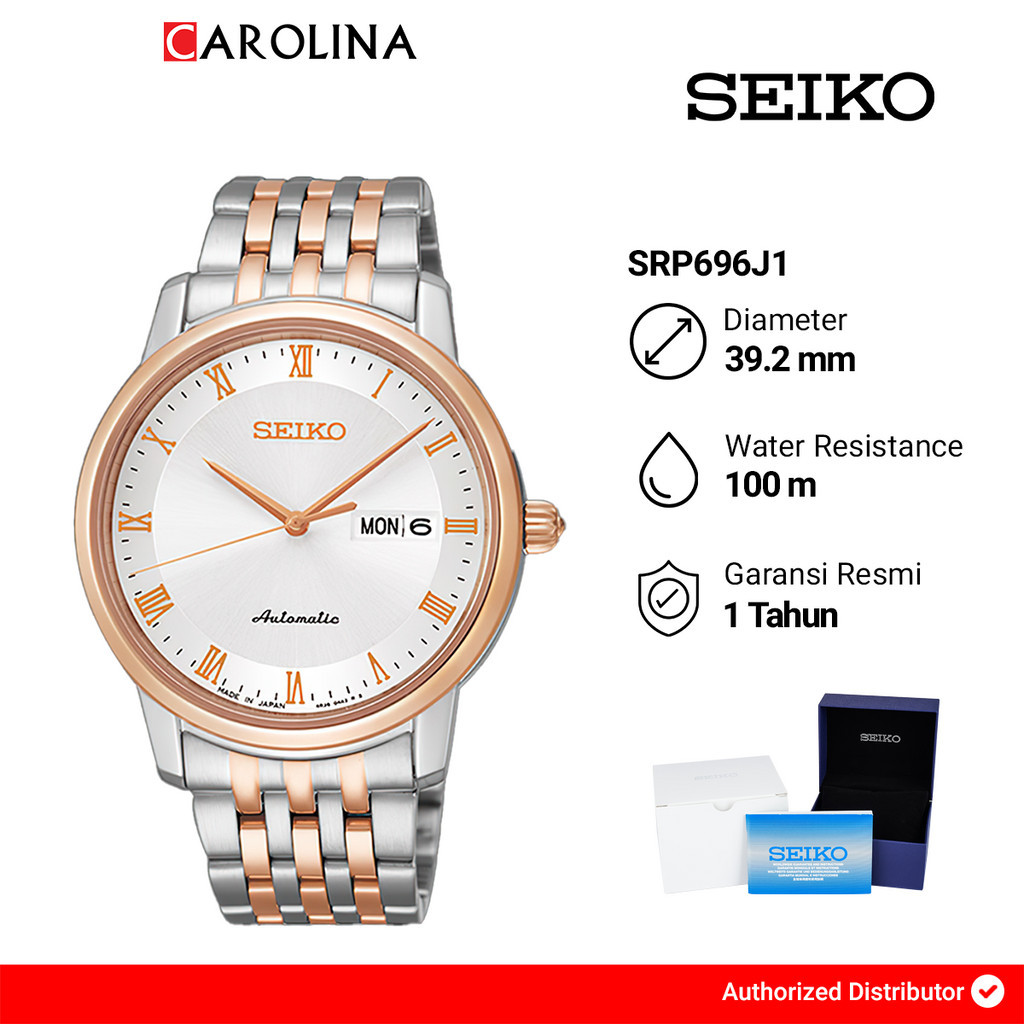 Jam Tangan Pria Seiko Presage SRP696J1 Automatic Silver Dial Dual Tone Stainless Steel Strap