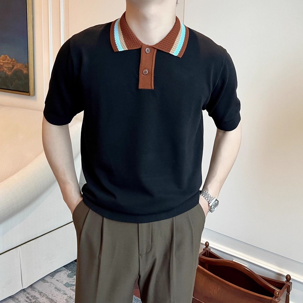 Rajutan Tipis Kerah PriaPOLOLengan PendekTBaju Kaos