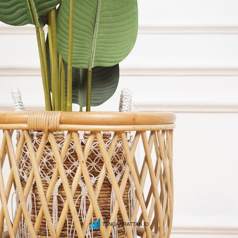 I87 STANDING POT BUNGA ROTAN BESAR MINIMALIS / RAK VAS POT BUNGA ROTAN FINISHING MELAMIN T28