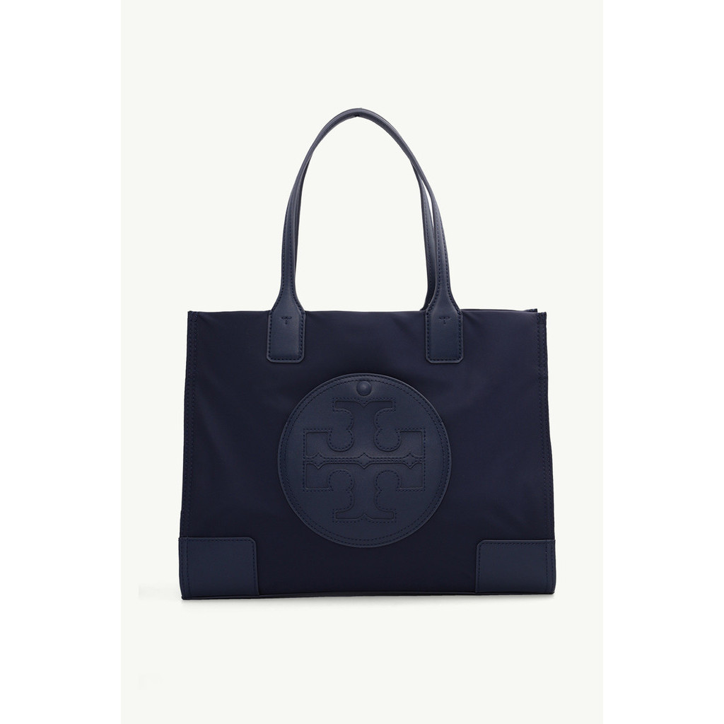 TORY BURCH Mini Ella Tote Bag in Tory Navy with Rolled Brass Hardware