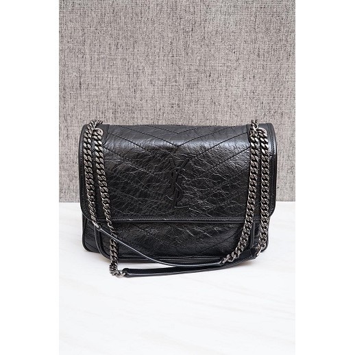 YVES SAINT LAURENT Medium Monogramme Niki Shoulder Bag in Black Grained BHW