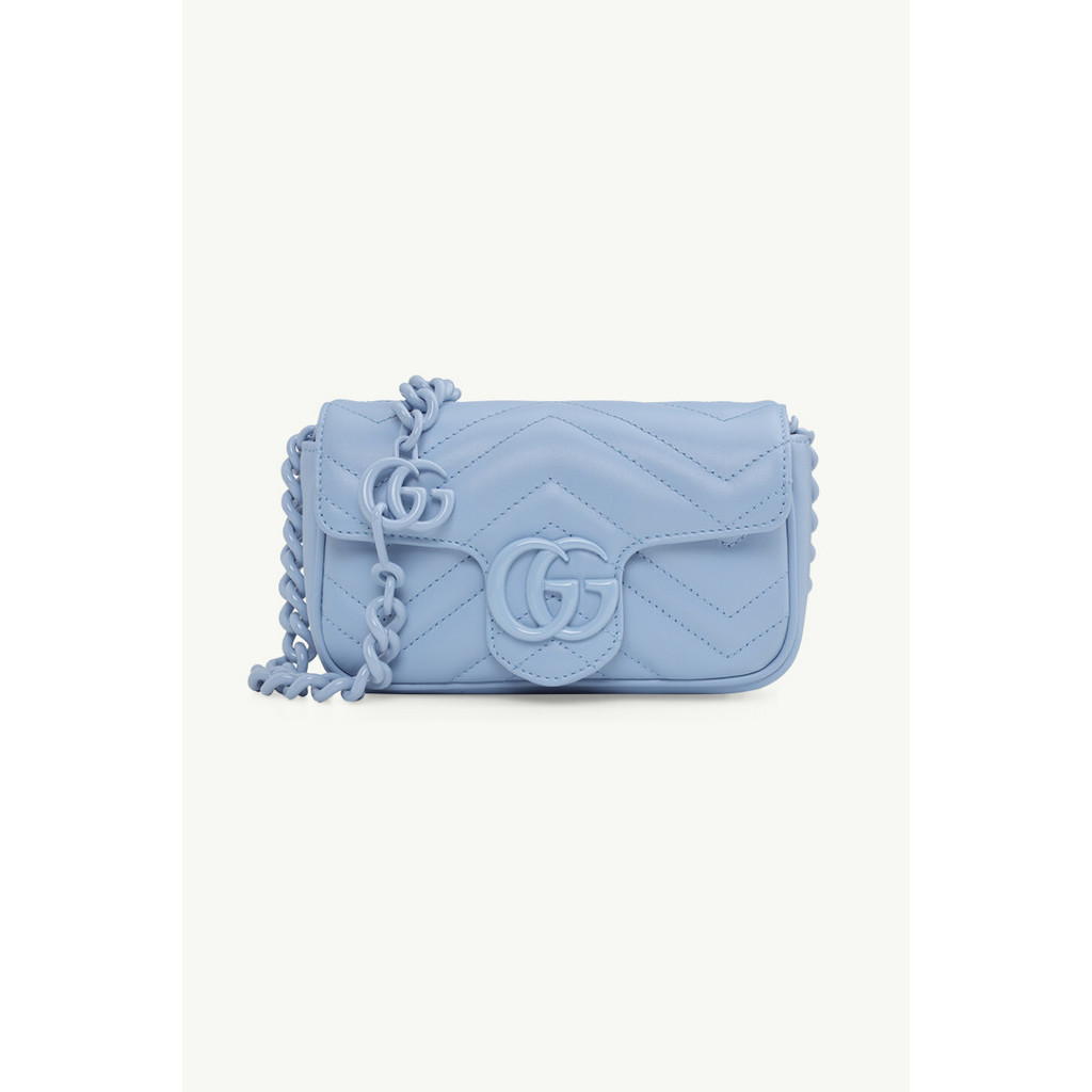 GUCCI GG Marmont Flap Chain Belt Bag in All Pale Blue