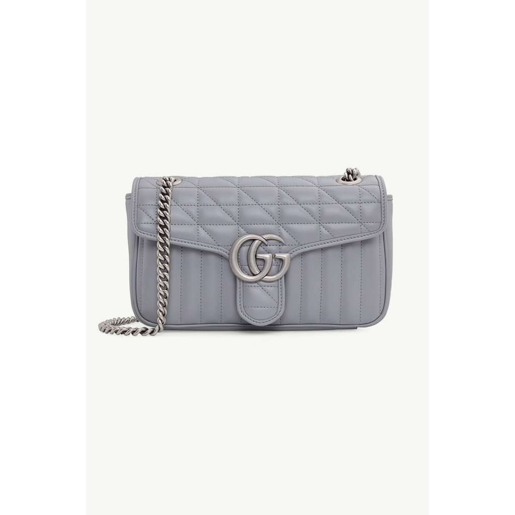 GUCCI Small New Geometric GG Marmont Flap Shoulder Bag in Dark Grey SHW