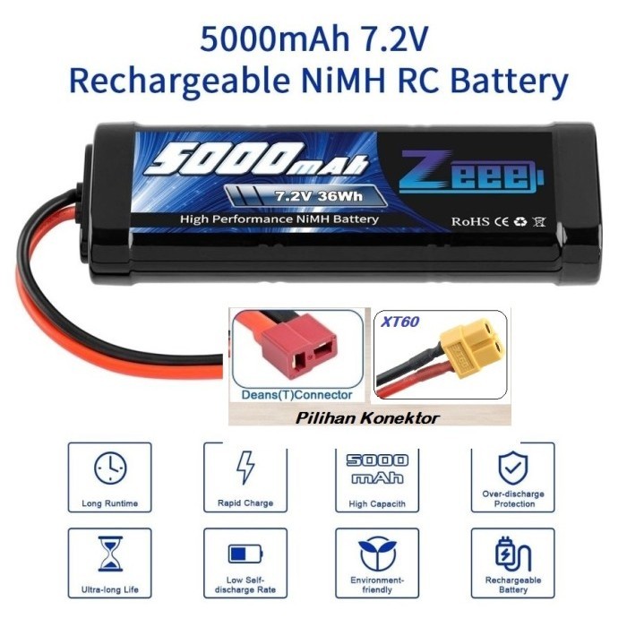 ZEEE 5000mAh 7.2v 6s NiMH Battery Batrai Rc Car Boat Airsoft Plane