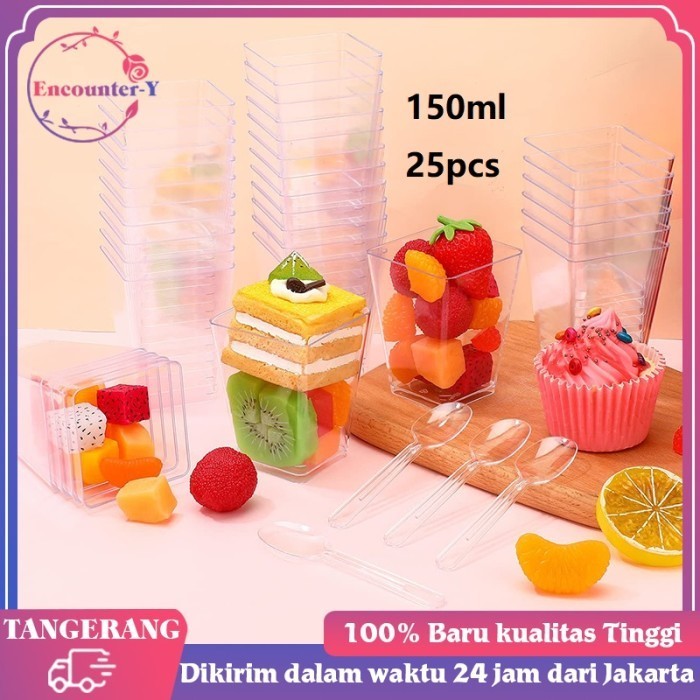 25PCS 150ML JELLY PUDING DESSERT CUP WADAH KUE KOTAK TEMPAT CUP PUDING