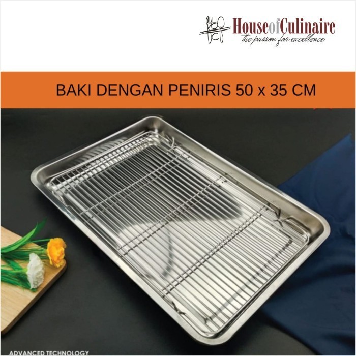 NAMPAN BAKI STAINLESS 50 X 35 CM DENGAN PENIRIS COOLING TRAY SET