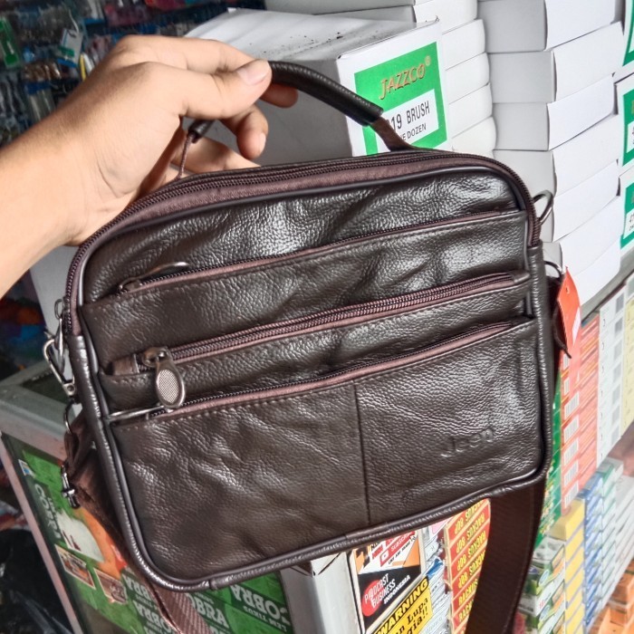 tas pria selempang kulit asli merk jeep