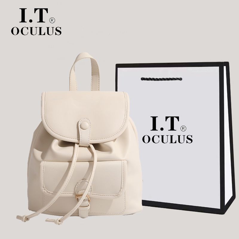 Tas Ransel Wanita Kulit Lembut, Tas Sekolah Murid Putih Sederhana