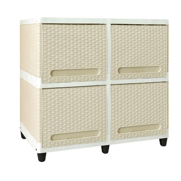 club Lemari pakaian plastik 2 susun double flip rattan rotan 4 pintu 2 rak putih coklat warna warni