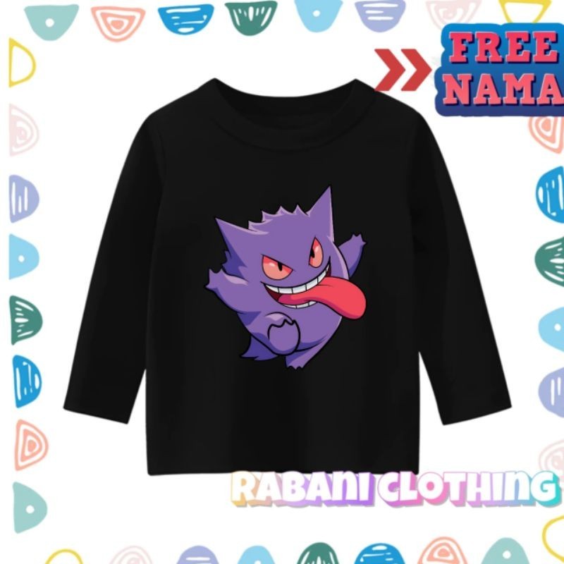 Baju kaos  pokemon gengar kaos anak lengan panjang