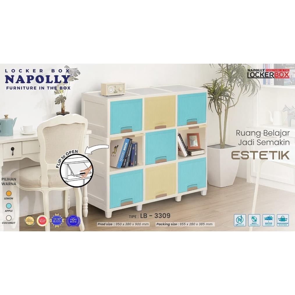 LEMARI PAKAIAN PLASTIK LACI NAPOLLY LOCKER BOX SUSUN 2 SUSUN 3 / MEJA TV PLASTIK 6 PINTU 9 PINTU PIN