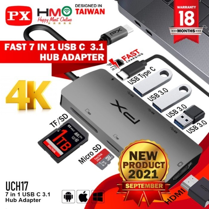Hub C Converter Laptop Macbook To Hdmi 7In1 Px Uch-17