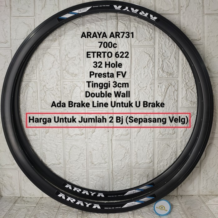 Velg Rims 700C 32H Araya Ar731 Double Wall Rim 700 Tinggi 3Cm Presta