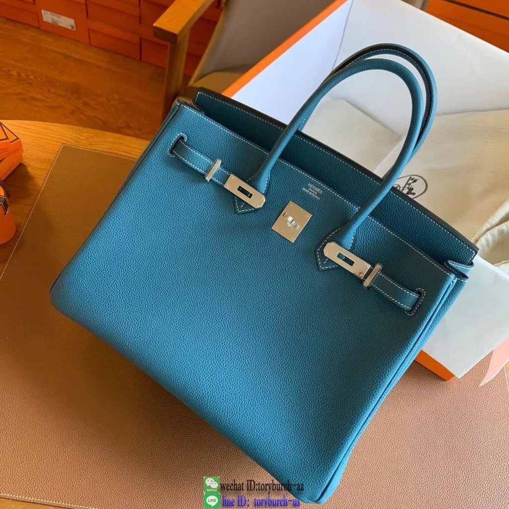 Togo denim blue Her Birkin 35cm large travel carryall handbag lugggage handmade designer tote