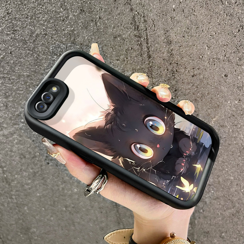 Casing Hp OPPO A5 A3s A12E Realme C1 Case pola Kucing hitam pelindung Kesing HP silikon lunak baru C