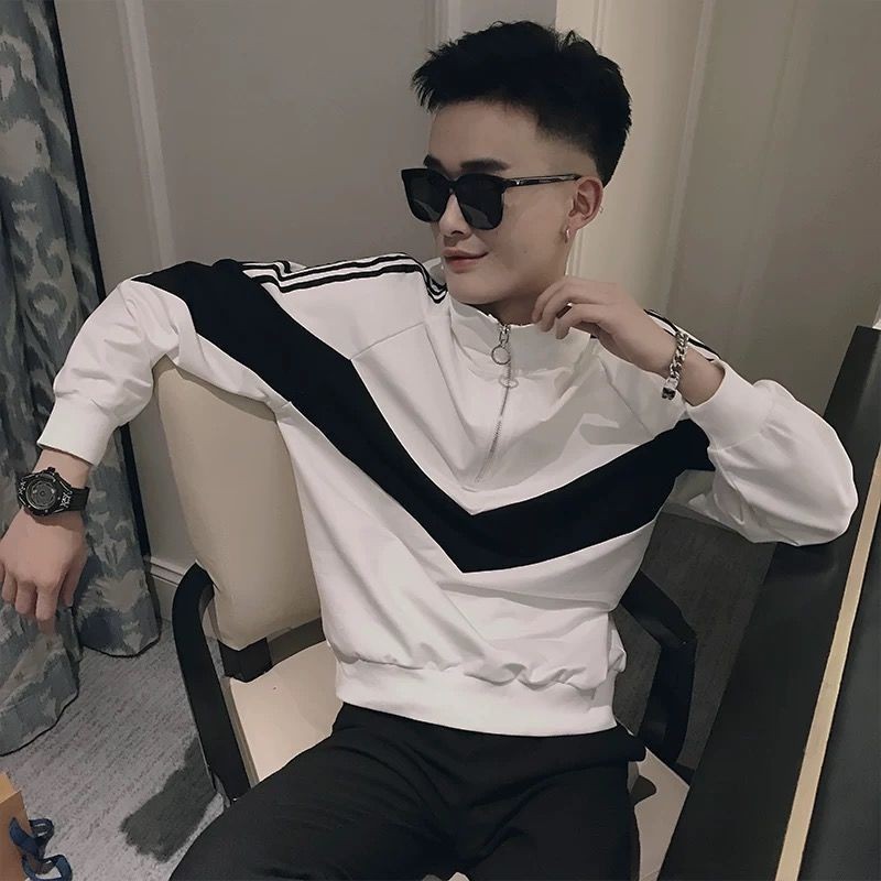 Busana Lengan Panjang Pria, Baju Pria Perca, Ketat, Ritsleting, Gaya Korea, Lengan PanjangTBaju Kaos