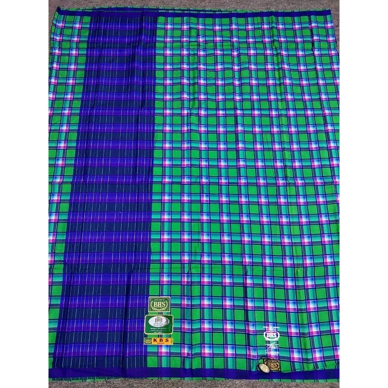 Sarung BHS KBS Gold (Kombinasi) Full Sutera Spunsilk 140 Original Label Kecil Warna Hijau Basis