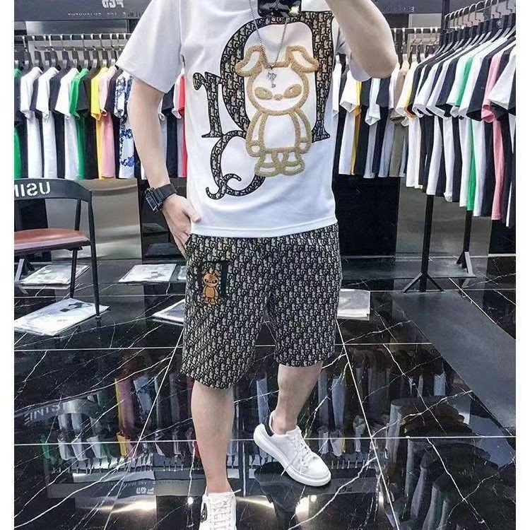 Setelan Baju Pantai Pria Lengan Pendek, Kasual Longgar, Celana Pantai Tipis, Kepribadian Pria, Pakai