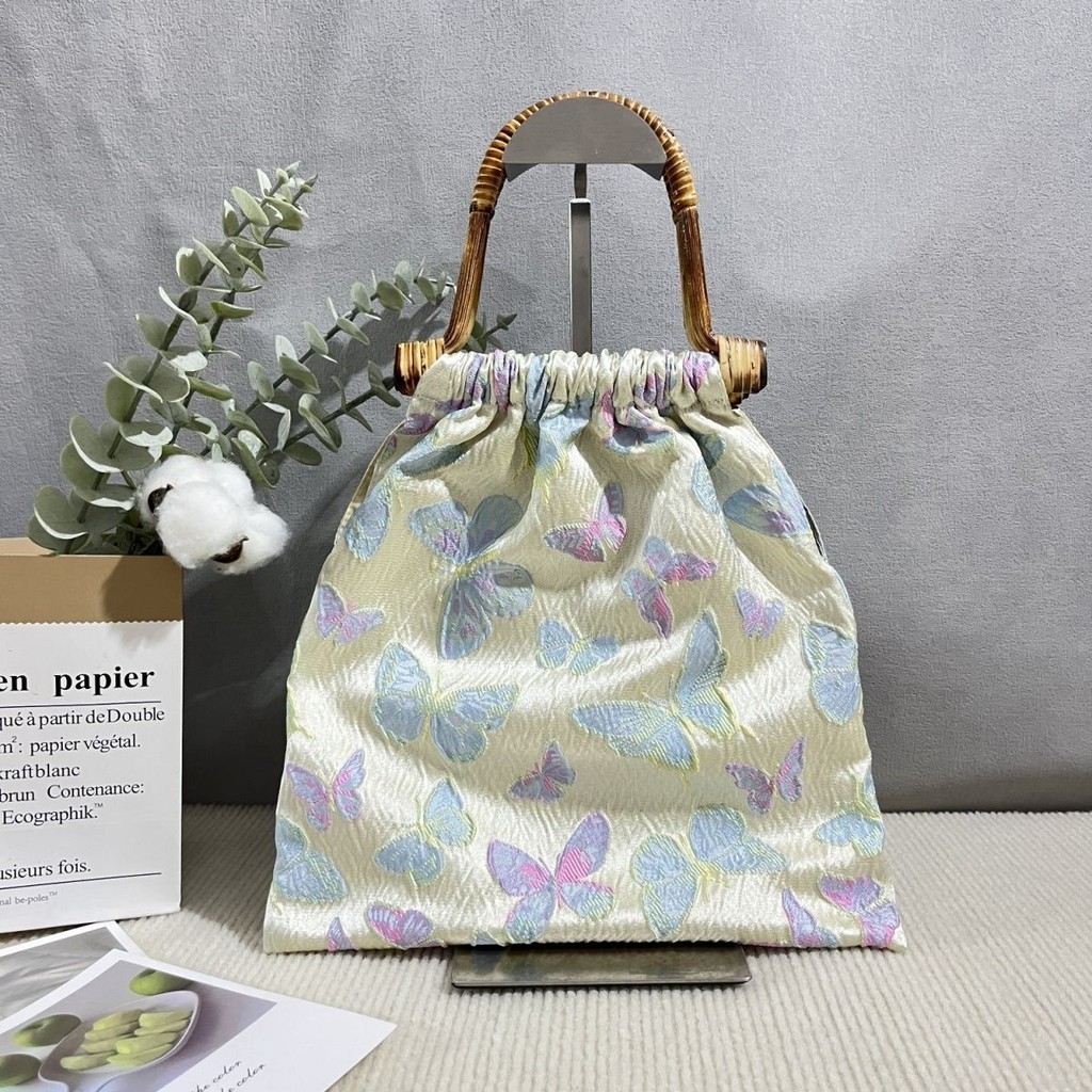 Tas Kain Buatan Tangan Wanita, Tas Kain Selempang Bambu Vintage Rotan