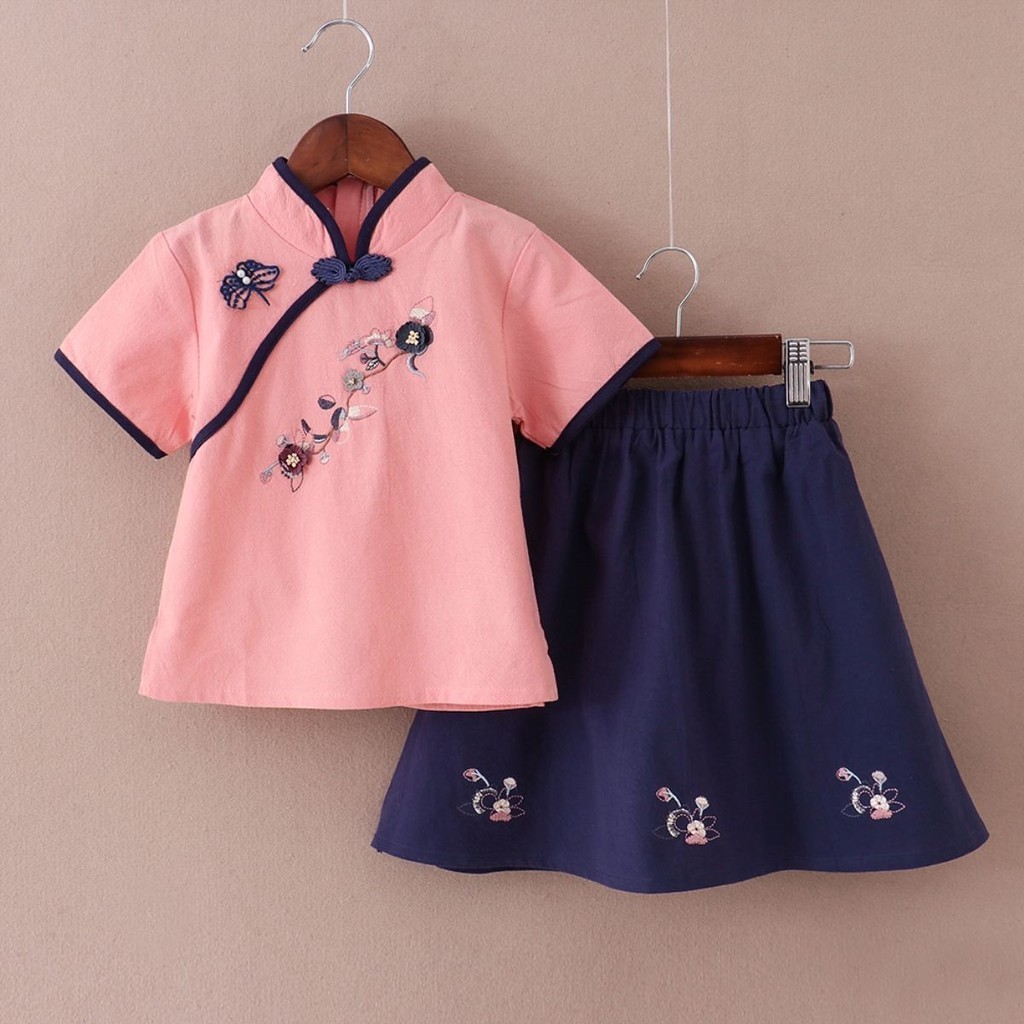 Pakaian Gaya Tiongkok Hanfu, Kostum Anak Perempuan, Pakaian Dua Potong, Kostum Kuno, Pakaian Gaya Ti