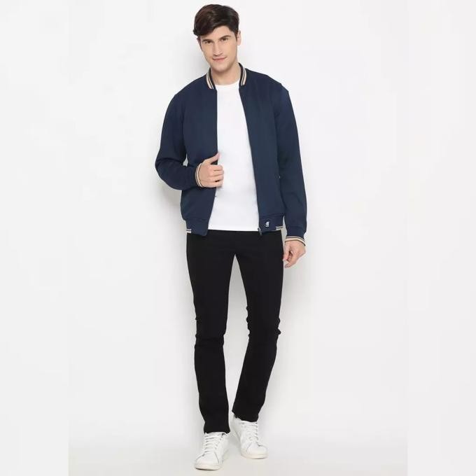 D&F Jacket Bomber Pria Original Jacket Cvc Bomber Navy With Cream 0019 Laurentofficialy