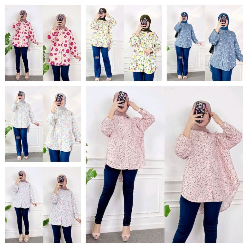 Kemeja Tunik motif bunga kecil
