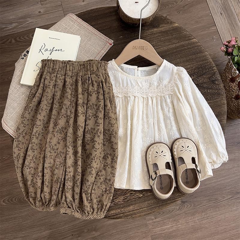 Mori Girl's Shirt+Floral Pants Suit