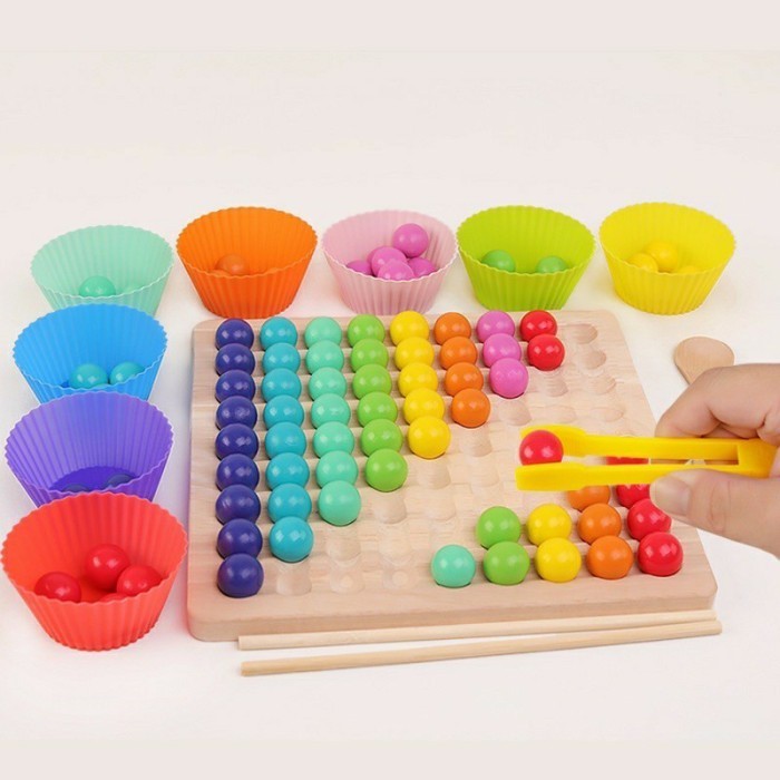 Mainan Edukasi Anak Rainbow Wooden Clip Beads