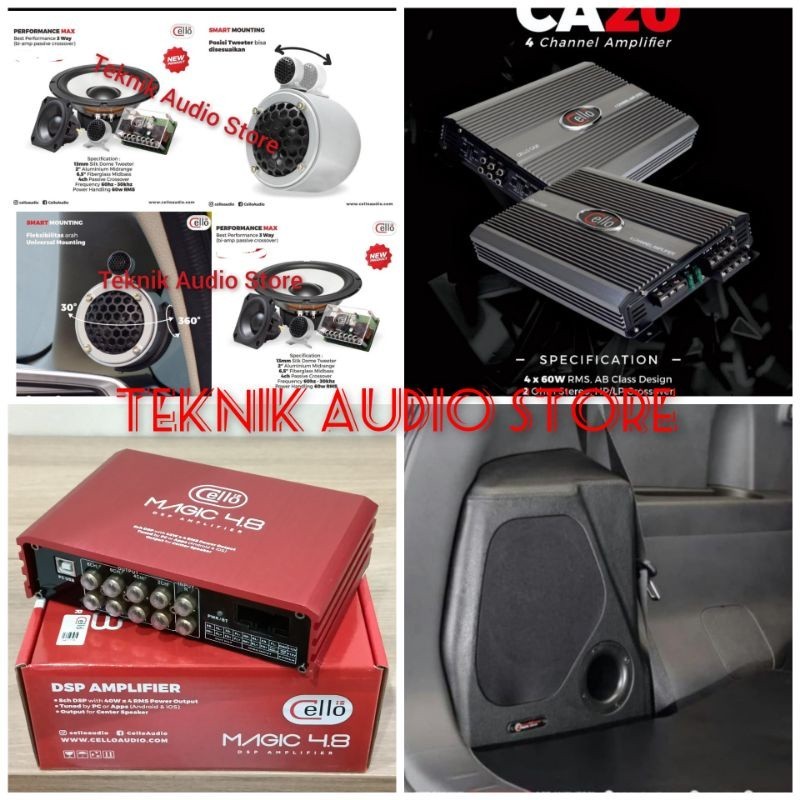 BET SELLER   Paket Audio Cello 3way Performance Max+DSP 4.8+Pwr 4ch CA20+Subwoofer 6inch OEM
