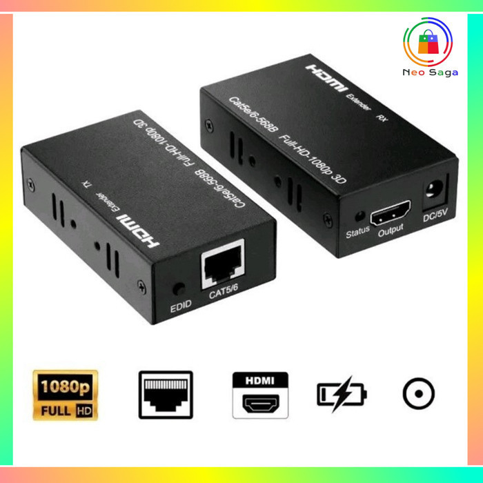 Hdmi Extender 60M Cat 5 / 5E / 6 / Cat5 / Cat6 Converter Hdmi To Lan