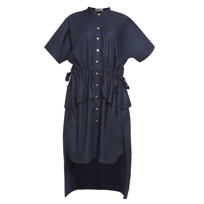 Rinda Salmun - Gathered Loose Navy Shirtdress