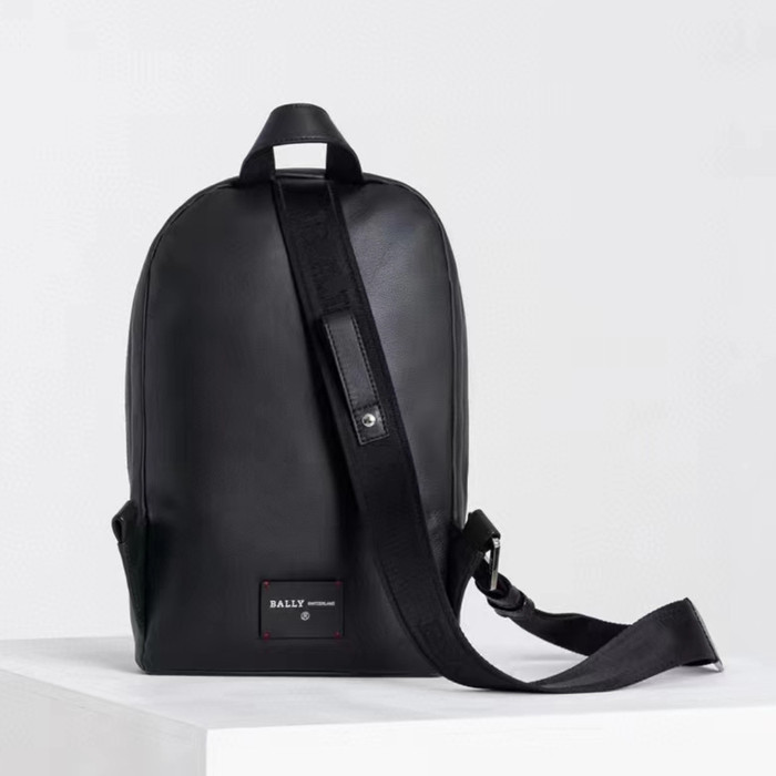 Tas Pria Bally Hari Sling Bag Full Leather Black Zipper Stripe Red