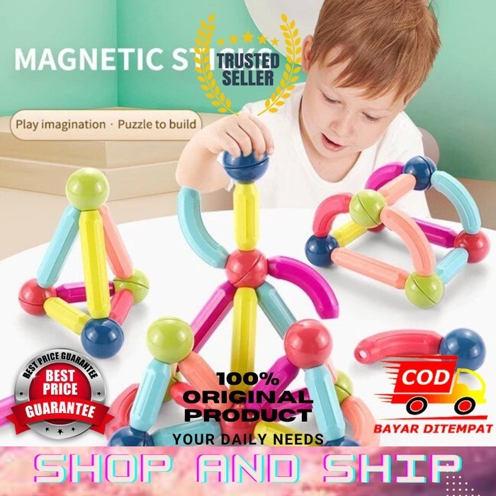 Mainan Blok Balok Susun Stik Bola Batang Magnet Bangunan Magneti - 36 Pcs