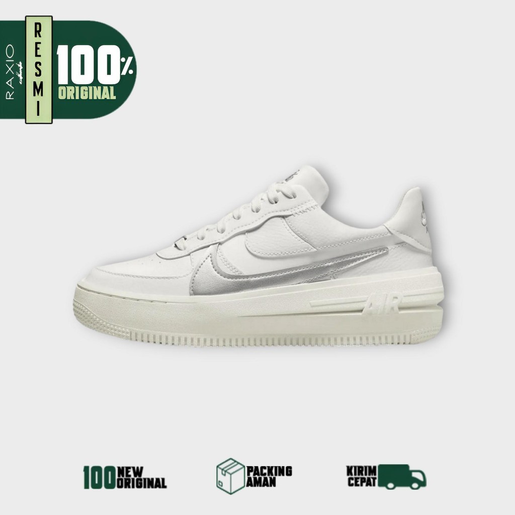 Sepatu Sneakers Nike Air Force AF 1 PLT.AF.ORM Platform White Silver Putih Perak Ori BNIB Murah