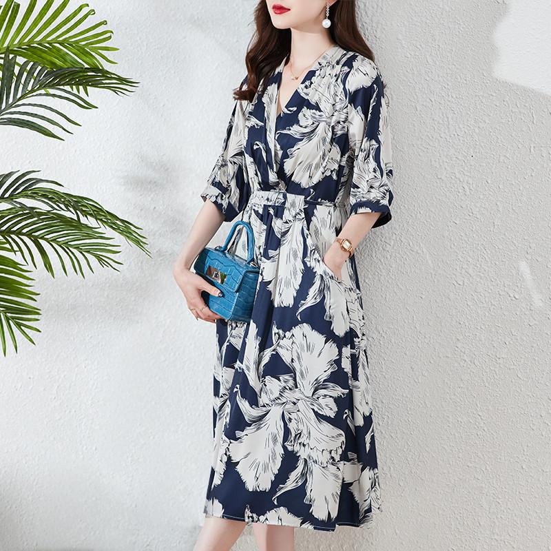 Dress Korean Bohemian Lengan Panjang Vintage Casual Midi Puffy Square Karet Maxi Floral Bunga Dlower