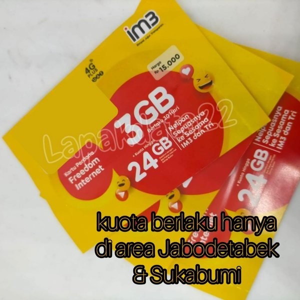 Kartu Indosat 3Gb/9Gb/16Gb Im3 Isat Kuota Data Internet