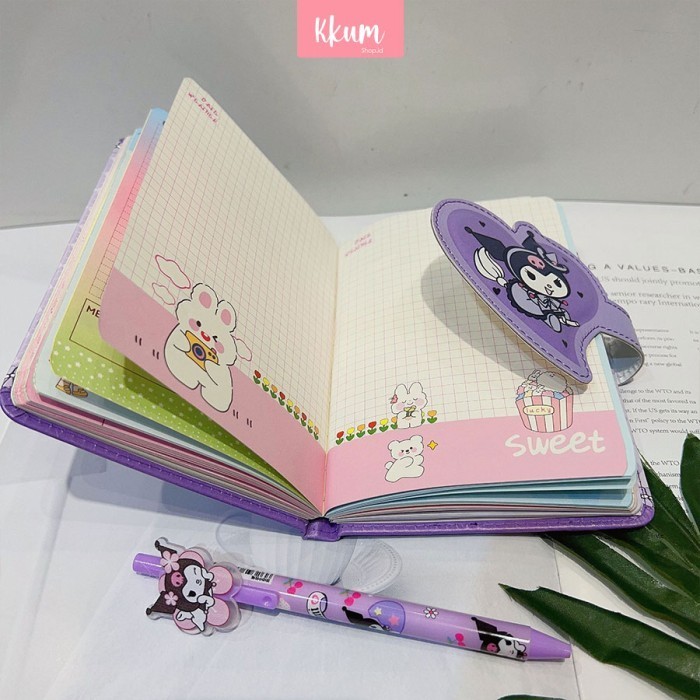 

2 In 1 Gift Set Notebook Sanrio Magnet/ Buku Tulis Cute Kuromi Cinnamo