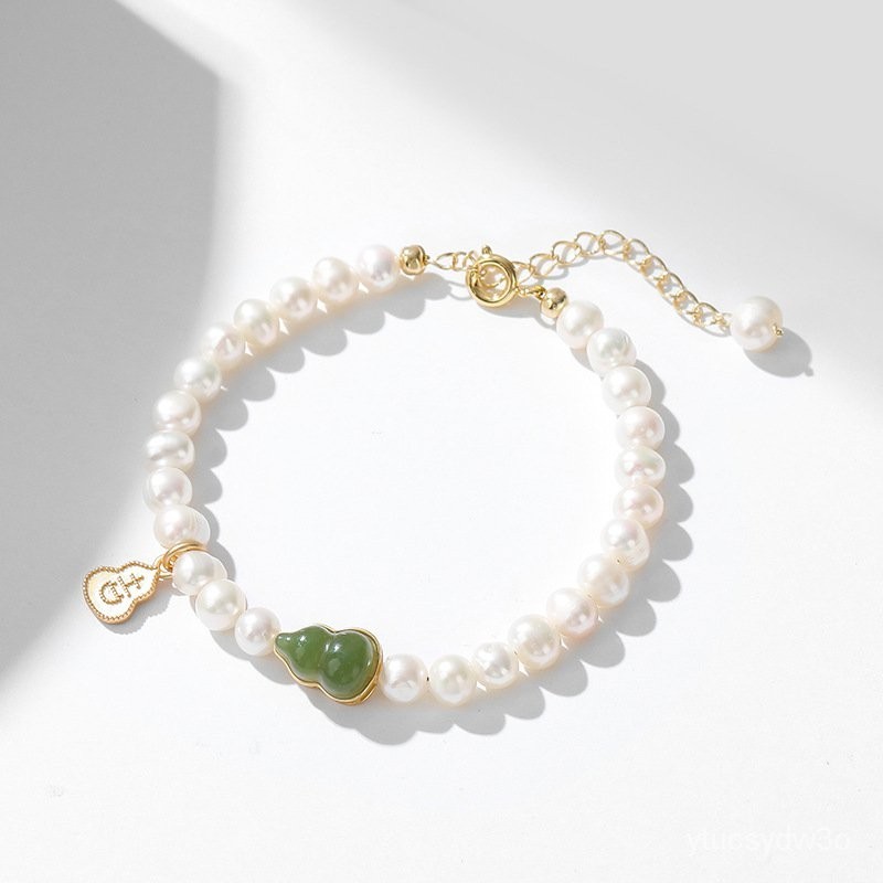 Gelang Mutiara Air Tawar Alami Rantai Ekor Merek Ji Hadiah Pacar Berlapis Emas Gelang Calabash Kecil