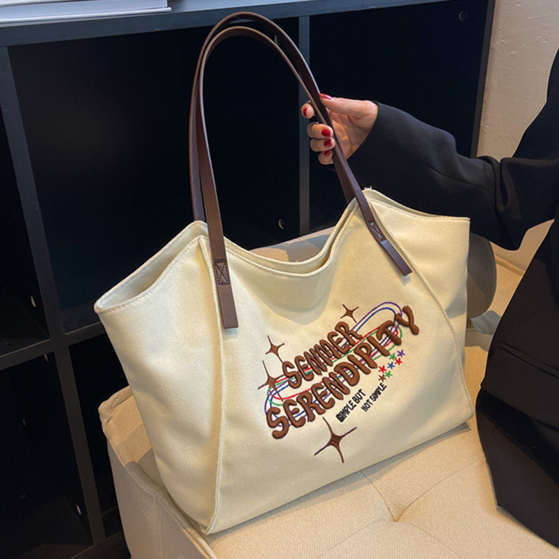 Tas Kanvas Wanita, Tote Bag Bahu Kapasitas Besar, Tas Kanvas Wanita