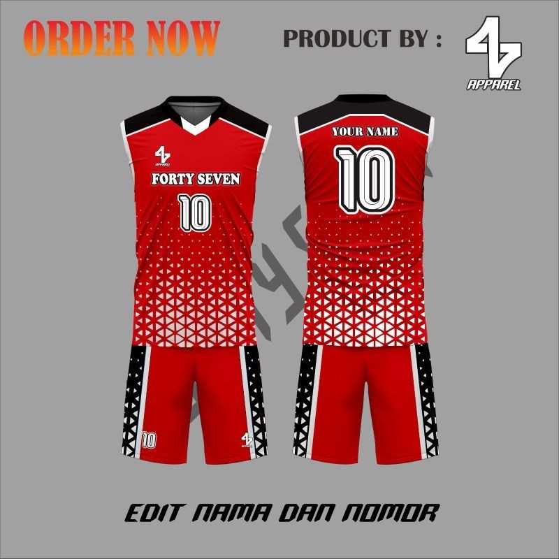 Jersey Set Voli Pria/Wanita Tanpa Lengan Full Printing