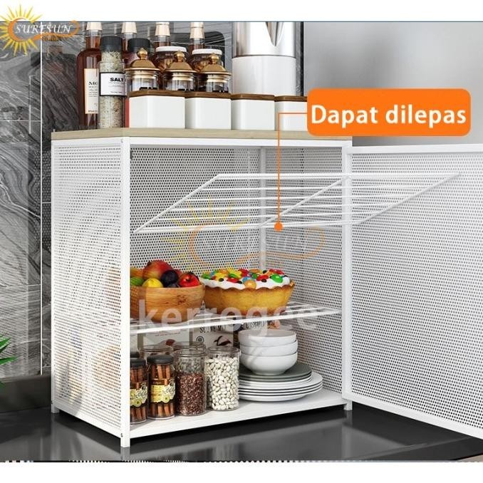 Lemari Makanan Minimalis Rak Dapur Stainless Rak Penyimpanan Serbaguna Heldotara