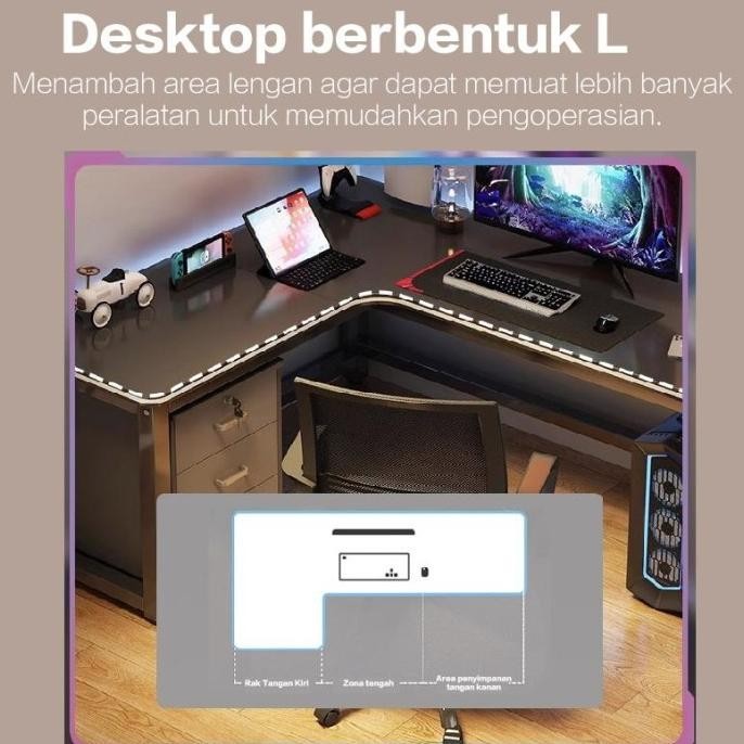 Meja L /Meja Komputer / Meja Gaming/ Meja Kerja / L Shaped Meja Pivitamart