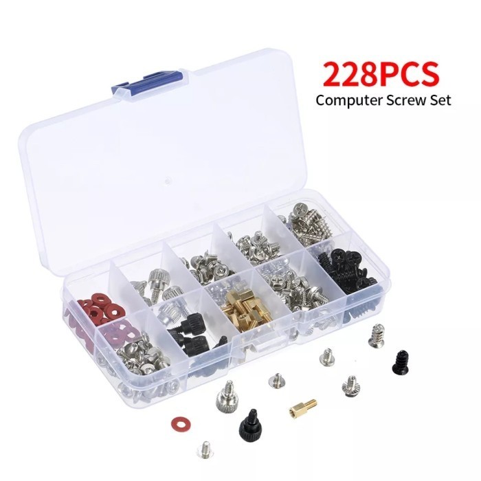 228PCS BAUT SET KOMPUTER THUMB SCREW WASHER STANDOFF SPACER KIT