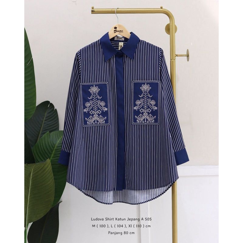 Tunik ludova ori by Diana fashion long tunic cewek Bahan katun jepang motif salur garis garis cantik