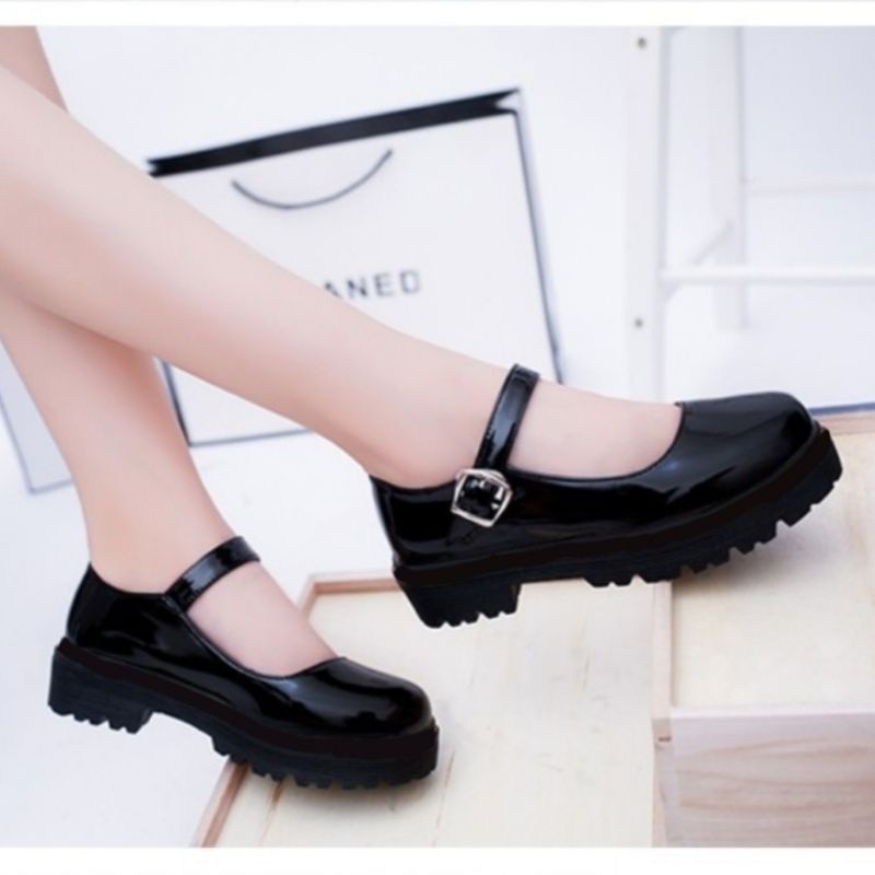 Promo Mega Sale 4.4 // Sepatu Lolita Wanita Jepang Sepatu Mary Jane Wanita Hitam Oxford Kulit Lucu